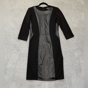 Addison Bodycon Black midi dress faux Leather 3/4 Sleeve womens 8 Stretch 21F850